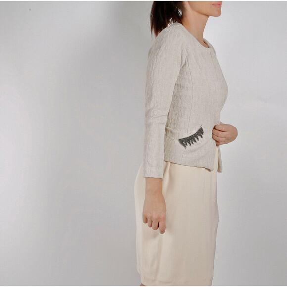 MAISON OLGA Ivory Cream Knit Beaded Light Jacket Size 00 XS - Picture 11 of 12